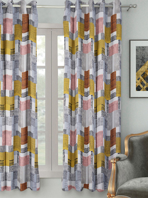 

HOUZZCODE Off-White & Grey Single Room Darkening Curtain