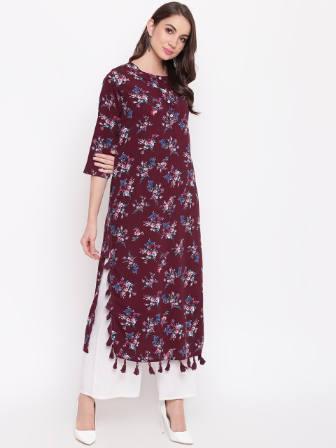 

Napra Women Maroon Floral Printed Straight Kurta