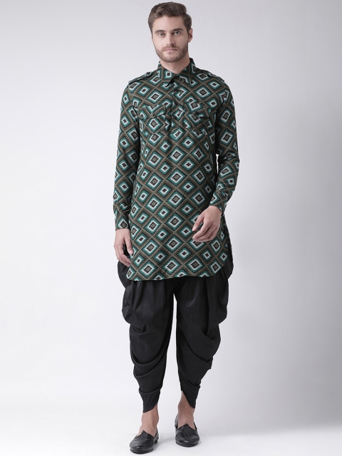 

DEYANN Men Green & Black Printed Kurta with Patiala