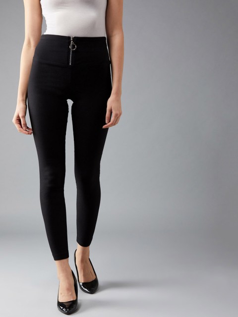 

DOLCE CRUDO Women Black Solid Slim-Fit Treggings