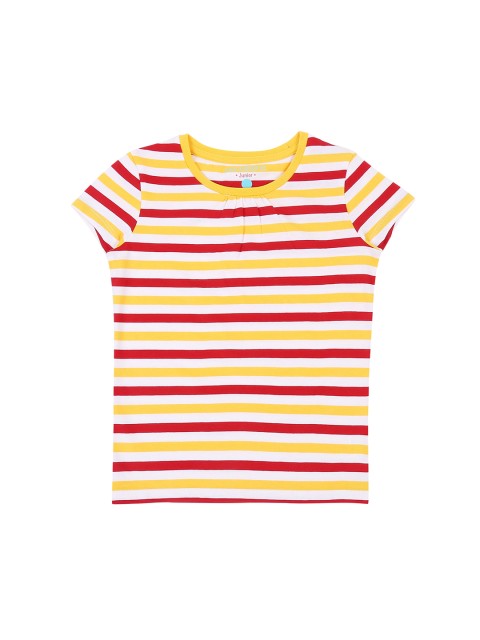 

Pantaloons Junior Girls White Pink Striped Round Neck Pure Cotton T-shirt