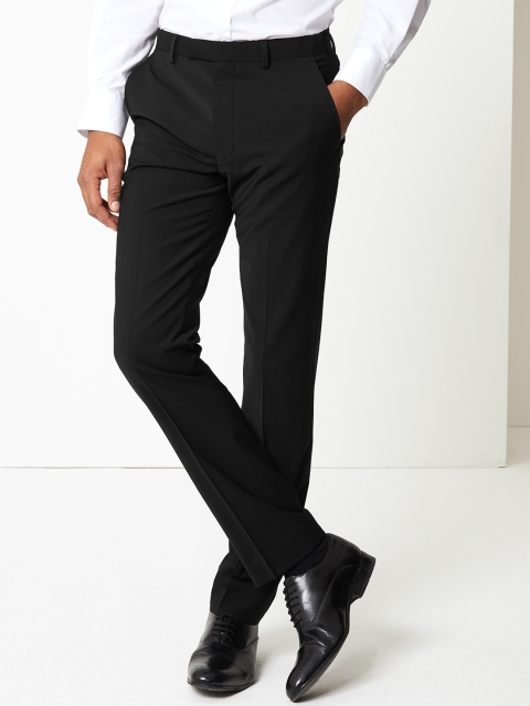 

Marks & Spencer Men Black Slim Fit Solid Formal Trousers