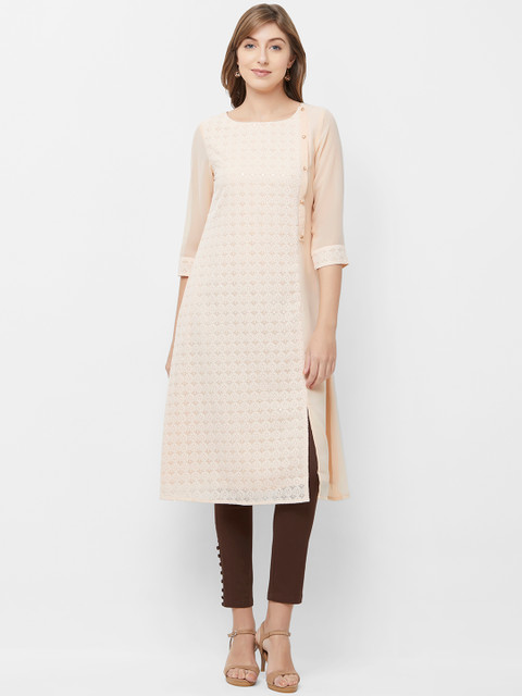 

Naari Women Beige Embroidered Straight Kurta