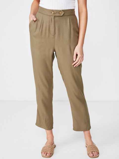 

COTTON ON Women Khaki Tapered Fit Solid Peg Trousers