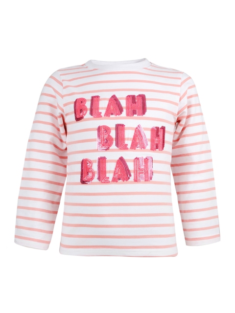 

TALES & STORIES Girls White & Pink Printed Round Neck T-shirt