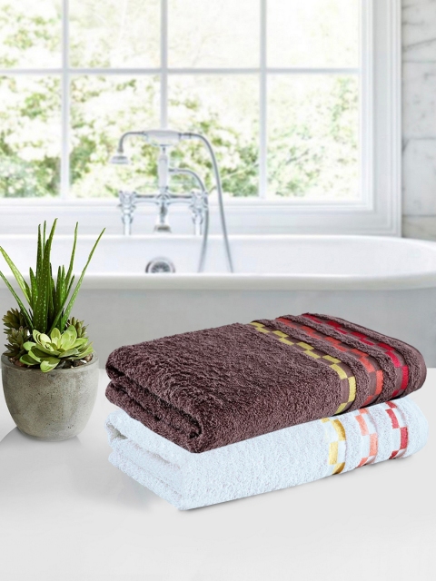 

BIANCA Unisex Set of 2 Brown & White Solid 450 GSM Bath Towels