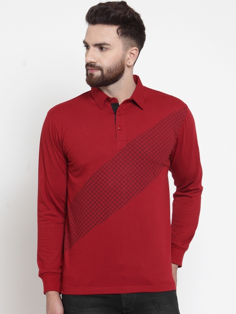 

WILD WEST Men Red Printed Polo Collar T-shirt