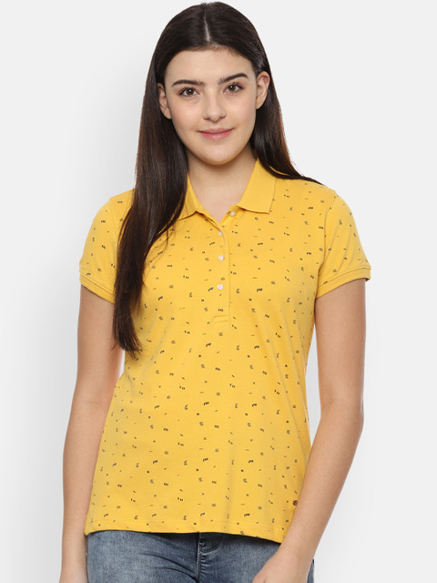 

Allen Solly Women Yellow Printed Polo Collar T-shirt