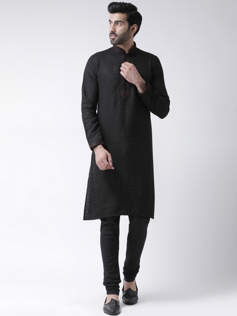 

KISAH Men Black Woven Design Straight Kurta