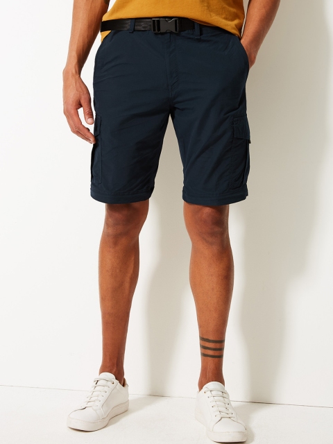 

Marks & Spencer Men Navy Blue Regular Fit Solid Detachable Cargo Shorts Cum Trousers