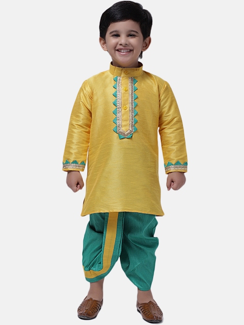 

BownBee Boys Yellow & Green Yoke Design Kurta with Dhoti Pants