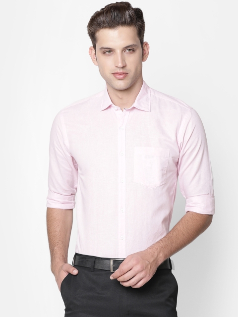 

CAVALLO by Linen Club Men Cotton Linen Pink Regular Fit Solid Formal Shirt