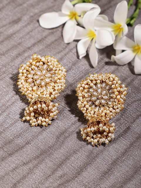 

Shining Diva Gold-Plated & White Classic Jhumkas