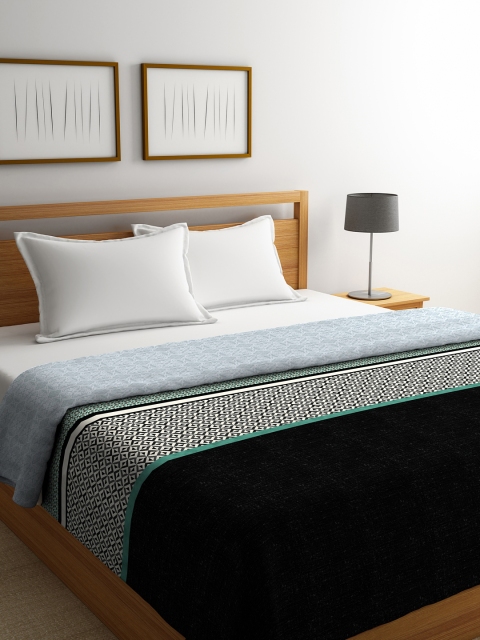 

Portico New York Black & Blue Printed AC Room 210 GSM Reversible Double Bed Comforter