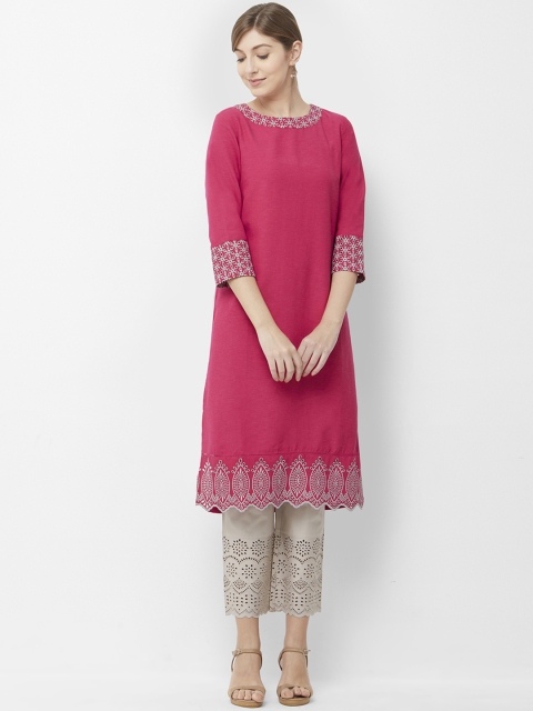 

Naari Women Pink Solid Straight Kurta
