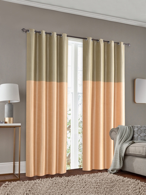 

Deco Window Peach-Coloured & Olive Green Set of 2 Long Door Curtains
