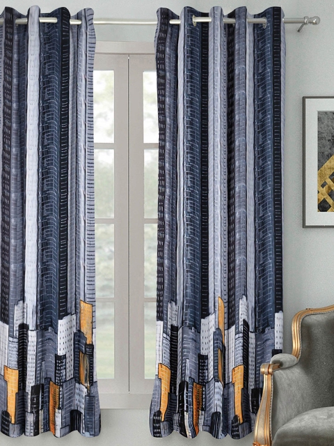

HOUZZCODE Grey & Black Single Room Darkening Window Curtain