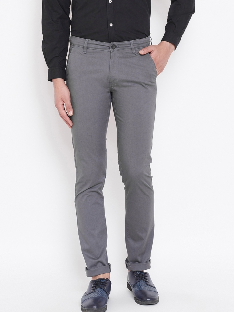 

Canary London Men Grey Smart Slim Fit Self Design Regular Trousers