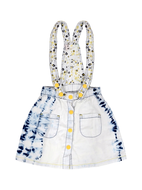 

TALES & STORIES Girls White & Blue Printed Denim Pinafore Dress