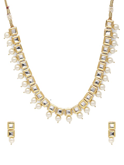 

Fabstreet Women Gold-Plated & White Embellished Handcrafted Jewellery Set