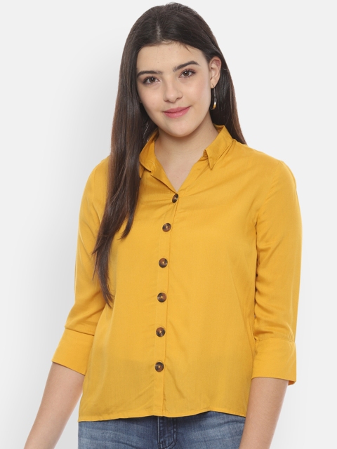 

People Women Mustard Yellow Regular Fit Solid Casual Shirt