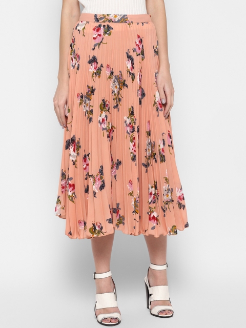 

MIAMINX Women Peach Printed Midi Flared Skirt