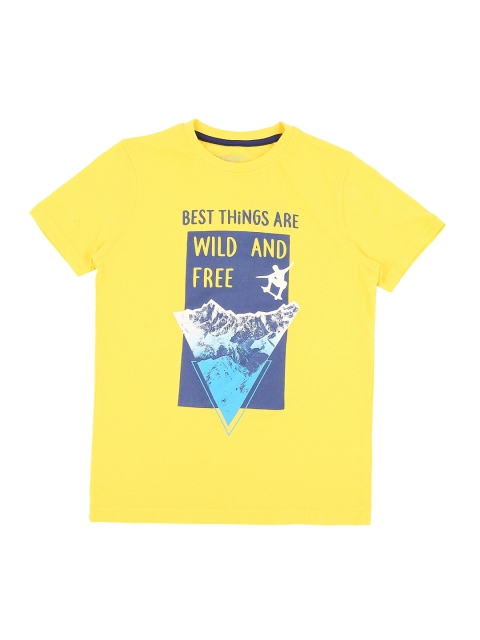 

Pantaloons Junior Boys Yellow Printed Round Neck Pure Cotton T-shirt