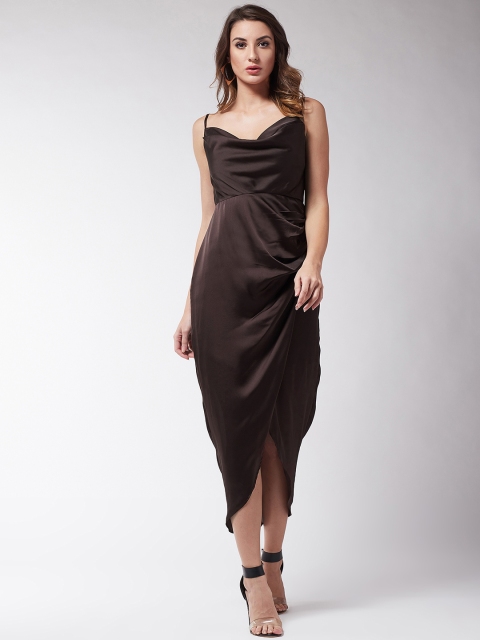 

MAGRE Women Solid Brown Fit and Flare Dress