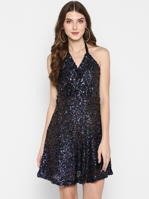 

MIAMINX Women Embellished Black A-Line Dress