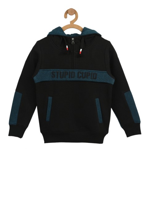 

Stupid Cupid Boys Black Colourblocked Hooded Sweatshirt