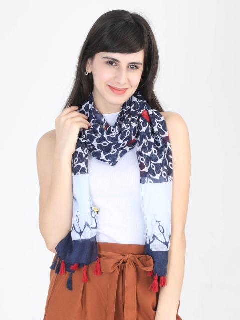 

FabSeasons Women Navy Blue & White Printed Scarf