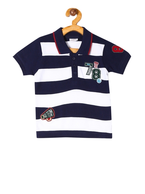 

Donuts Boys Navy Blue & White Striped Polo Collar T-shirt