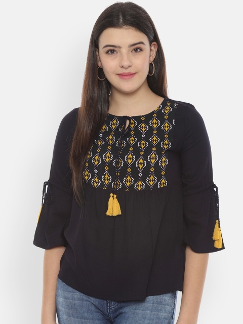 

People Women Navy Blue Printed Top
