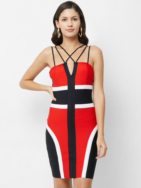 

bebe Women Colourblocked Red Sheath Dress