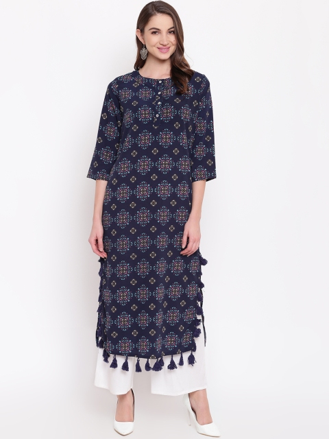 

Napra Women Navy Blue Printed Straight Kurta