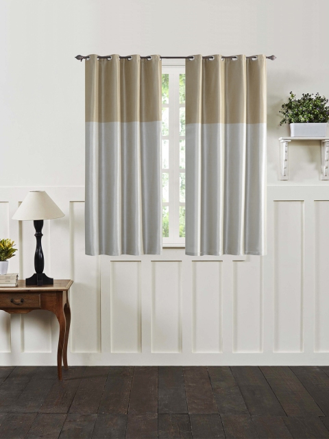

Deco Window Grey & Brown Set of 2 Colourblocked Black Out Window Curtains