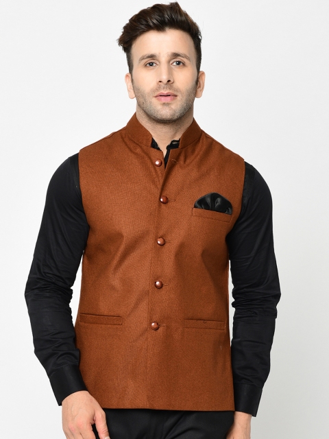 

TAG 7 Men Coffee Brown Solid Nehru Jacket