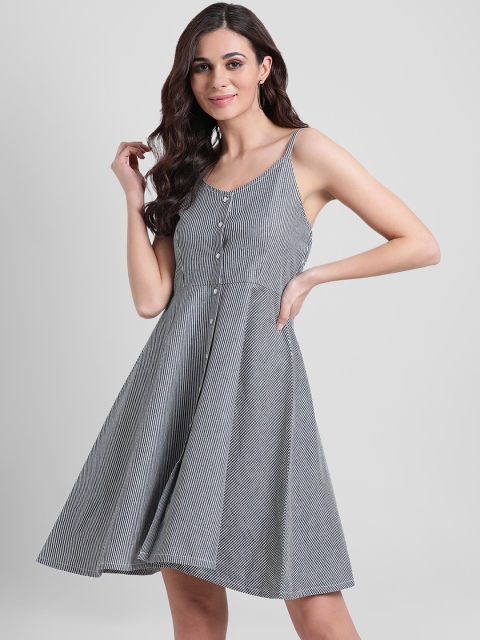 

Aayna Women Striped Blue Fit and Flare Dress
