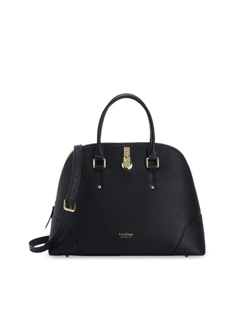 

bebe Black Solid Leather Handheld Bag