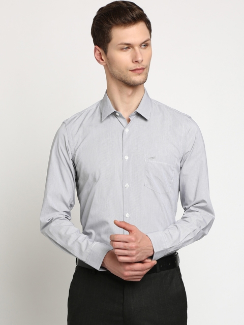 

Crocodile Men Grey & White Slim Fit Striped Formal Shirt