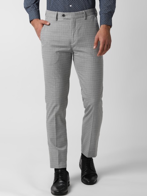 

Peter England Men Grey Slim Fit Checked Formal Trousers
