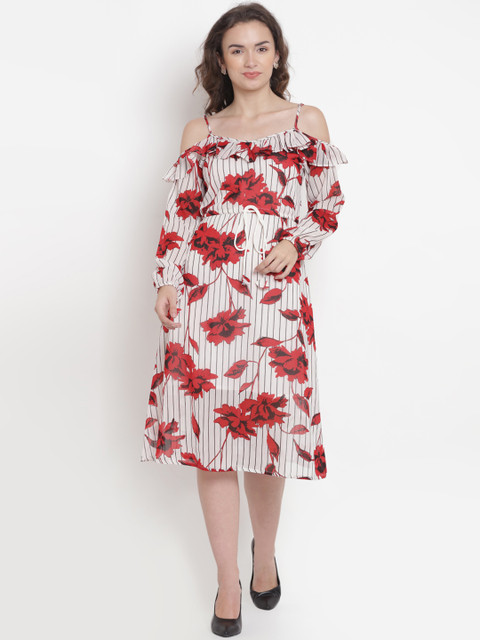 

Abiti Bella Women White Floral Print Fit and Flare Dress