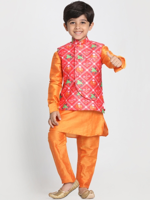 

JBN Creation Boys Orange & Coral Pink Printed Kurta Set