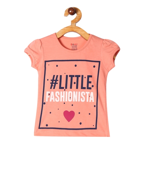 

Donuts Girls Peach-Coloured Printed Round Neck T-shirt