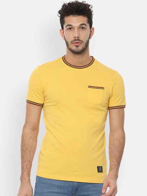 

People Men Yellow Solid Round Neck Pure Cotton T-shirt