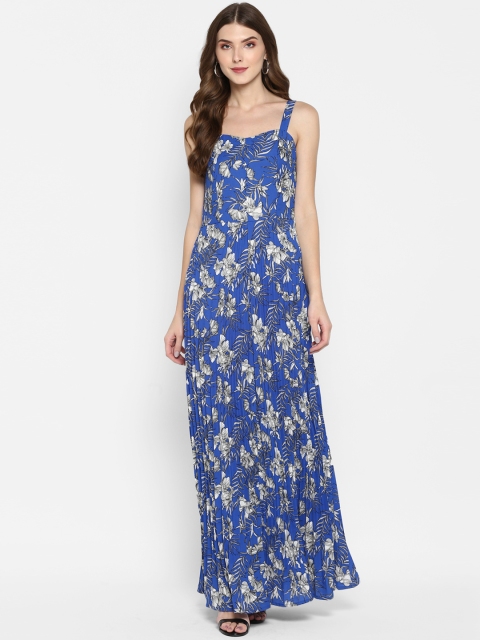 

MIAMINX Women Blue Tropical Printed Fit and Flare Dress