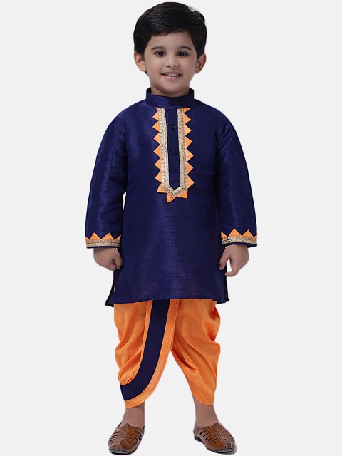 

BownBee Boys Navy Blue & Orange Yoke Design Kurta with Dhoti Pants