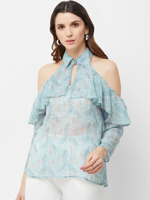 

bebe Women Blue Printed Shirt Style Top