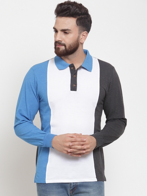 

Kalt Men Blue & Grey Colourblocked Polo Collar T-shirt