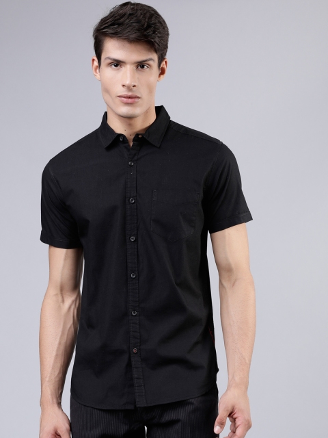 Men Black Slim Fit Solid Casual Shirt